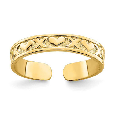 Image of 14K Yellow Gold Small X and Hearts Adjustable Toe Ring