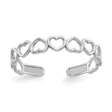 10k White Gold Polished Cut Out Hearts Toe Ring