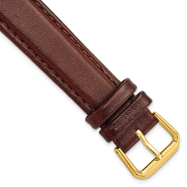 18mm Havana Smooth Leather Gold-tone Buckle Watch Band