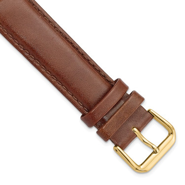 19mm Havana Smooth Leather Gold-tone Buckle Watch Band