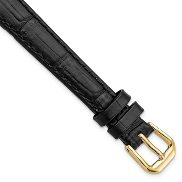 Image of 12mm Black Wild Alligator-Style Grain Leather Gold-tone Buckle Watch Band