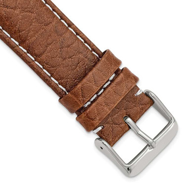 Image of 24mm Long Havana Sport Leather White Stitch Silver-tone Buckle Watch Band