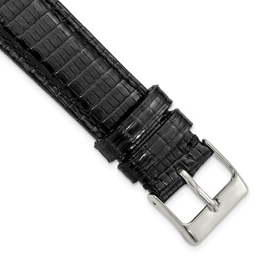 17mm Black Genuine Lizard Silver-tone Buckle Watch Band