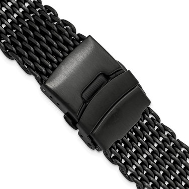 20mm PVD-Black Stainless Shark Mesh w/Divers Watch Strap