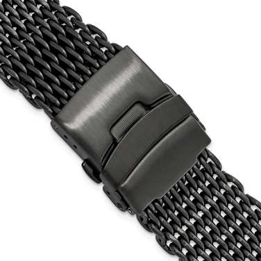 22mm PVD-Black Stainless Shark Mesh w/Divers Watch Strap