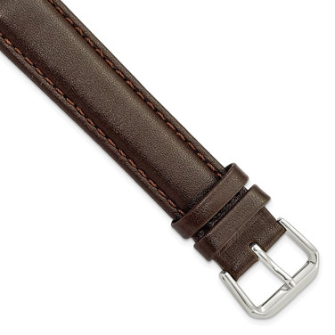 16mm Long Brown Smooth Leather Silver-tone Buckle Watch Band