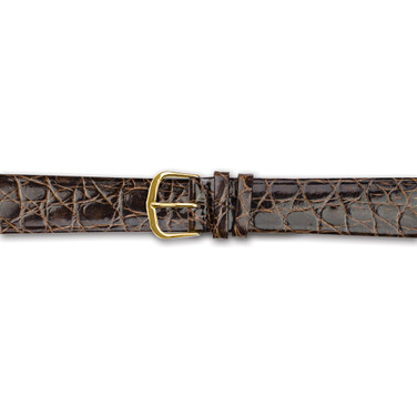 19mm Flat Brown Genuine Crocodile Gold-tone Buckle Watch Band