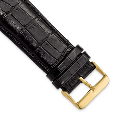 26mm Black Crocodile-Style Grain Leather Chrono Gold-tone Buckle Watch Band
