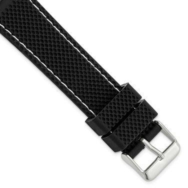 Image of 20mm Black Silicone White Stitch Silver-tone Buckle Watch Band