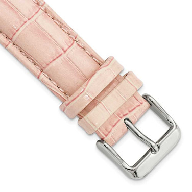 Image of 22mm Pink Crocodile-Style Grain Leather Chrono Silver-tone Buckle Watch Band