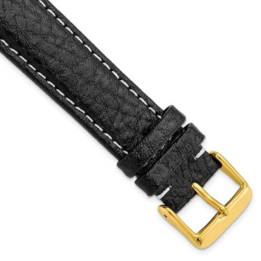 Image of 19mm Long Black Leather White Stitch Gold-tone Buckle Watch Band