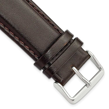 Image of 24mm Short Brown Smooth Leather Chrono Silver-tone Buckle Watch Band