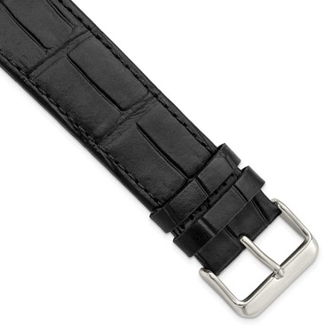Image of Gilden 24mm X-Long Black Matte Gator-Style Grain Calfskin Leather Watch Band