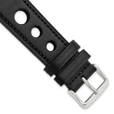 Image of 24mm Black Grand Prix Leather Black Stitch Silver-tone Buckle Watch Band