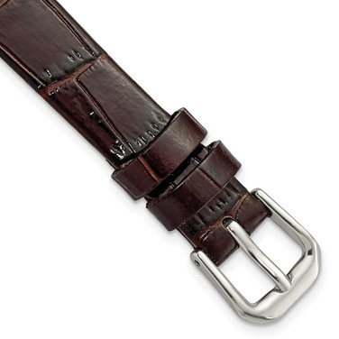 Image of 12mm Dark Brown Flat Alligator-Style Grain Leather Silver-tone Buckle Watch Band