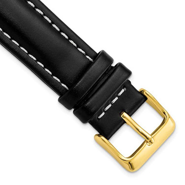 Image of 20mm Long Black Oil-tanned Leather White Stitch Gold-tone Buckle Watch Band