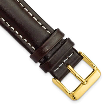 Image of 20mm Long Dark Brn Oil-tanned Leather White Stitch Gold-tone Buckle Watch Band