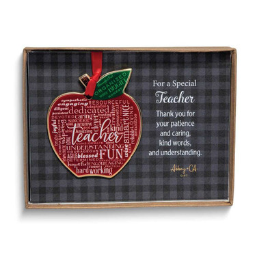 Image of TEACHER Apple Metal Ornament Gift Boxed with Card