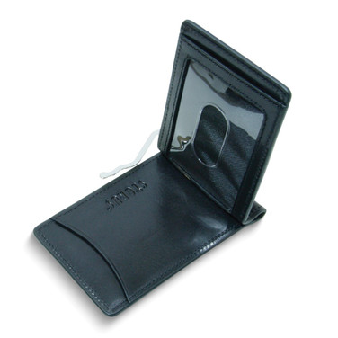 Storus Razor Black Italian Leather Wallet with ID Window