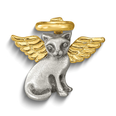 Pewter and Gold-tone Finish Cat Angel Lapel Pin