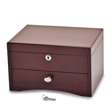 Image of Luxury Giftware Matte Mahogany Finish Poplar Veneer 1-drawer w/Hidden Storage Locking Wooden Jewelry Chest