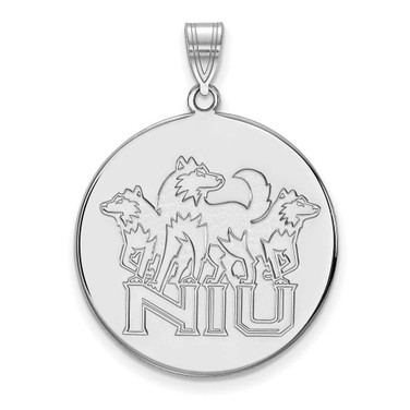 Image of 10K White Gold Northern Illinois University XL Disc Pendant by LogoArt 1W037NIU