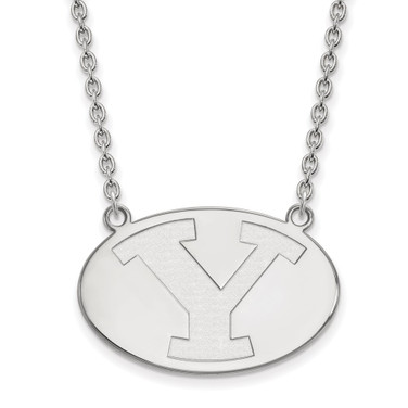 18" 14K White Gold Brigham Young University Large Pendant w/ Necklace by LogoArt