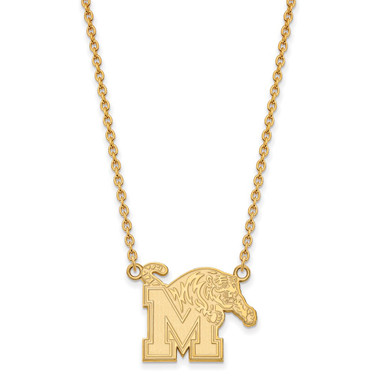 18" 14K Yellow Gold University of Memphis Large Pendant Necklace LogoArt 4Y012UMP-18