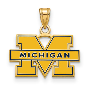 Image of 14k Yellow Gold LogoArt Michigan (Univ Of) Small Blue Enamel Pendant