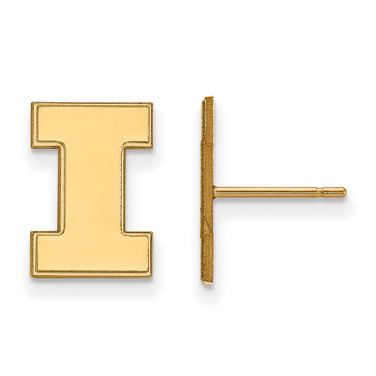 Gold Plated 925 Silver University of Illinois Sm Post LogoArt Earrings GP009UIL