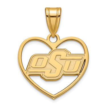 Gold Plated Sterling Silver Oklahoma State University Pendant Heart by LogoArt