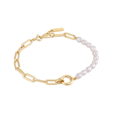 7.25" Ania Haie Cultured Freshwater Pearl Chunky Link Chain Bracelet Gold-Plated Sterling Silver