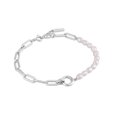 7.25" Ania Haie Cultured Freshwater Pearl Chunky Link Chain Bracelet Rhodium-Plated Sterling Silver