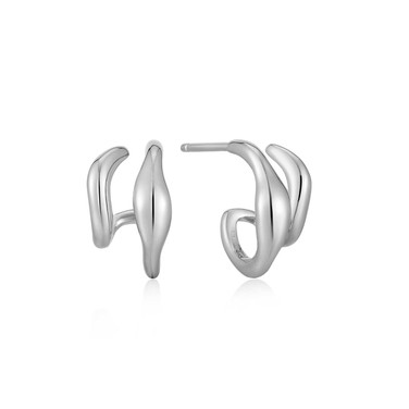 Image of Ania Haie Wave Double Hoop Stud Earrings Rhodium-Plated Sterling Silver