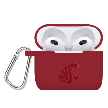 Washington State Cougars Engraved Silicone Compatible with Apple AirPods Gen 3 Case Cover (Crimson)