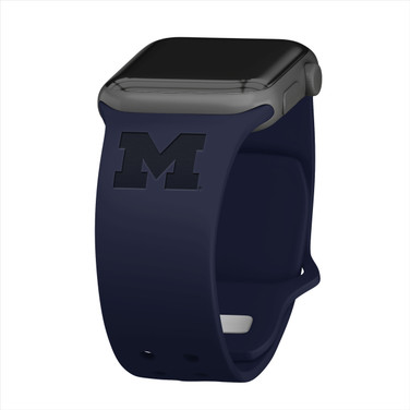 Image of Michigan Wolverines Engraved Silicone Sport Compatible with Apple Watch Band - Navy Blue