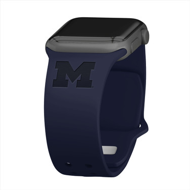 Michigan Wolverines Engraved Silicone Sport Compatible with Apple Watch Band - Navy Blue