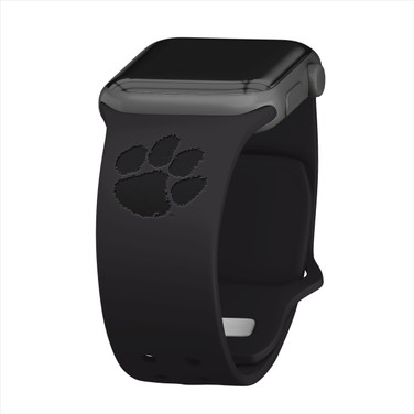 Clemson Tigers Engraved Silicone Sport Compatible with Apple Watch Band - Black