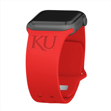 Kansas Jayhawks Engraved Silicone Sport Compatible with Apple Watch Band - Red