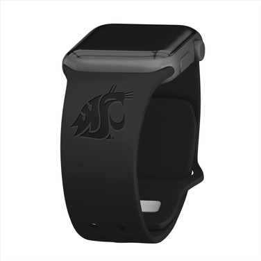 Washington State Cougars Engraved Silicone Sport Compatible with Apple Watch Band - Black