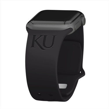 Image of Kansas Jayhawks Engraved Silicone Sport Compatible with Apple Watch Band - Black