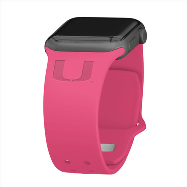 Image of Miami Hurricanes Engraved Silicone Sport Compatible with Apple Watch Band - Pink