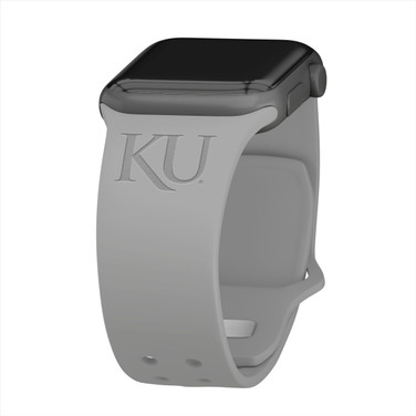 Kansas Jayhawks Engraved Silicone Sport Compatible with Apple Watch Band - Gray