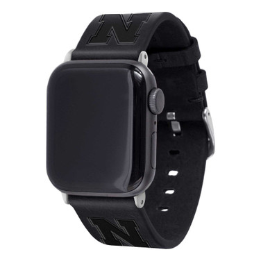 Image of Nebraska Huskers Leather Compatible with Apple Watch Band - Black