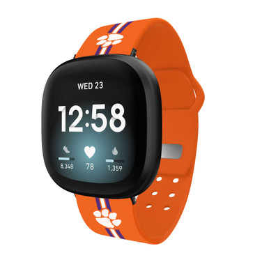 Image of Clemson Tigers HD Watch Band Compatible with Fitbit Versa 3 and Sense - Stripes