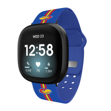 Image of Kansas Jayhawks HD Watch Band Compatible with Fitbit Versa 3 and Sense - Stripes