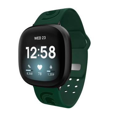 Image of Michigan State Spartans Engraved Silicone Watch Band Compatible with Fitbit Versa 3 and Sense (Green)