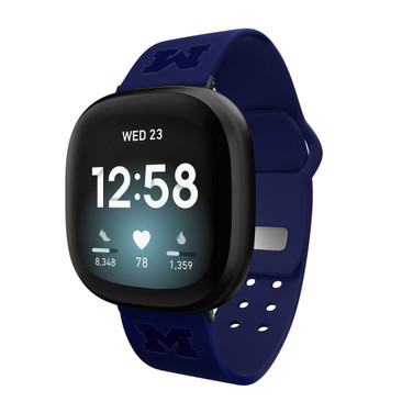 Image of Michigan Wolverines Engraved Silicone Watch Band Compatible with Fitbit Versa 3 and Sense (Navy)