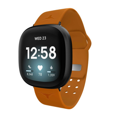 Image of Texas Longhorns Engraved Silicone Watch Band Compatible with Fitbit Versa 3 and Sense (Burnt Orange)