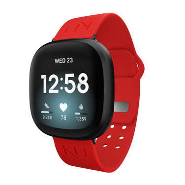 Kansas Jayhawks Engraved Silicone Watch Band Compatible with Fitbit Versa 3 and Sense (Red)